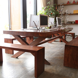 实木办公桌会议桌茶桌工作台大板桌面板美式复古LOFT餐桌电脑桌