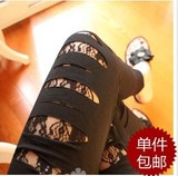 加肥加大2016春夏装新款韩版大码女装蕾丝划痕破洞性感夜店打底裤
