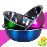 不锈钢彩色盆子加厚洗菜盆厨房用品装汤三件套圆形打蛋器调料理缸