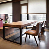 LOFT美式复古做旧实木铁艺餐桌酒吧桌简约办公会议桌电脑桌长方形