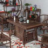 红木家具 中式仿古实木泡茶台 客厅汉宫茶桌非洲鸡翅木茶桌椅组合