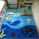 混纺地毯可爱蓝色海洋海底世界手工腈纶儿童地毯客厅卧室满铺地毯