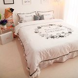 简约白色全棉四件套水洗棉刺绣韩式公主风床单被套1.5m1.8米床品