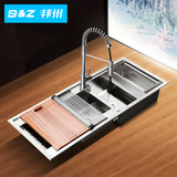 大户型厨房SUS304不锈钢拉丝手工水槽双槽台上下洗菜盆洗碗池套餐