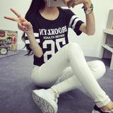 2016夏季外贸原单韩版新款韩国代购露脐短款76棒球服女式短袖T恤