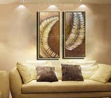 手绘油画东南亚泰式抽象装饰金箔画欧式玄关客厅挂挂芭蕉叶