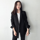 韩国代购16夏款韩版小西装女中长款西服长袖职业百搭正式简约外套