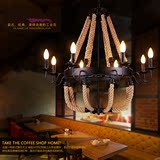 美式创意个性客厅欧式复古乡村田园餐厅灯饰铁艺艺术吊灯麻绳吊灯
