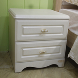 床头柜实木储物柜简约白色田园欧式床边柜子 白蜡木金属把手床柜