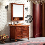 美式乡村浴室柜镜柜落地柜中式简约面盆柜整体橡木实木小户型台盆