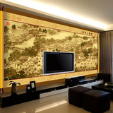 金色中式卧室客厅沙电视背景影视墙纸壁纸大型壁画清明上河图墙画
