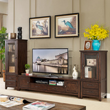 奥隆美式红橡木电视柜全实木电视柜客厅家具带储物地柜现代简约