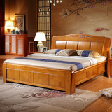 加厚实木床1.8米1.5双人橡木床 中式高箱储物床单人双人原木婚床