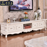 欧式实木雕花白色烤漆电视柜大理石面电视柜茶几配套家具简约地柜