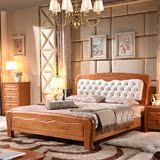 现代简约橡木纯全实木床1.8米双人婚床软靠背床皮床成人卧室家具