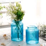 田园创意蓝色插花瓶玻璃透明水培客厅玄关餐桌软装饰品摆件