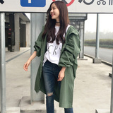 2016秋季新款韩国中长款宽松蝙蝠袖军绿色连帽风衣女学生薄款外套