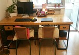 loft复古老板桌实木带抽屉电脑桌铁艺创意书桌工业风办公桌