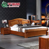 榆木床 实木双人床 中式全实木高箱储物床 婚床1.51.8米双人床类