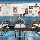 3D立体砖墙木纹地中海风动漫海贼王壁画餐厅小吃店奶茶店墙纸壁纸