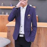 新款秋季西服男韩版修身小西装青少年休闲纯色长袖上衣学生外套潮