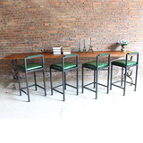 loft工业风美式复古餐桌椅组合绿皮革坐椅全实木铁艺桌水手轮风轮