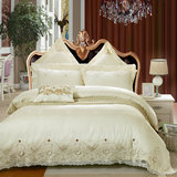 欧美式公主花边床品多六七八四件套米白黄色宫廷床上用品样板房间