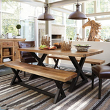 铁艺原木做旧复古实木餐桌 实木餐桌椅酒吧台餐桌松木桌子定做制