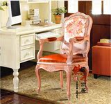 新古典带扶手餐椅休闲椅设计师家具美式餐椅欧式实木布艺印花书椅