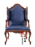 欧式实木单人沙发椅美式皮艺沙发椅新古典高背椅法式雕花老虎椅