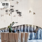 中式竹林客厅沙发背景墙壁纸 水墨风景玄关墙纸 定制茶室禅意壁画