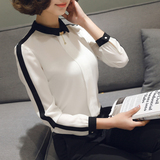 2016秋装新款女装韩版时尚雪纺修身长袖白色打底衬衫百搭