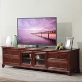 美式乡村实木电视柜 欧式白蜡木胡桃色地柜2米电视柜 客厅家具