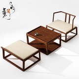 新中式禅意家具茶楼会所布艺单椅三件套组合 现代简约实木沙发椅