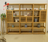 老榆木免漆茶水柜新中式书柜置物展示架现代禅意书架简约实木家具