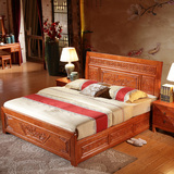 仿古实木床1.8米中式明清家具仿红木雕花双人床橡木高箱床婚床