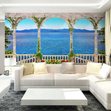 大型壁画客厅沙发3d立体电视背景墙壁纸壁画无缝窗户海景风景