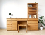 日式北欧实木书桌书架组合电脑桌简约白橡木书桌1米环保特制家具