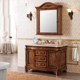 欧式浴室柜落地洗手盆组合美式仿古卫浴柜实木橡木储物镜柜组合