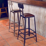 欧式铁艺吧台椅实木酒吧椅星巴克桌椅家用吧椅复古高脚凳吧台凳