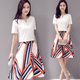 2016夏季新款女装韩国修身棉麻连衣裙夏名媛两件套装裙子显瘦中裙