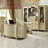 欧式香槟色书房家具 法式高档书桌椅子组合 香槟色描金奢华书柜
