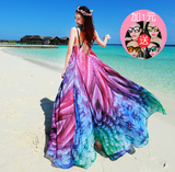 夏装海边度假沙滩裙露背波西米亚长裙吊带印花大码显瘦雪纺连衣裙