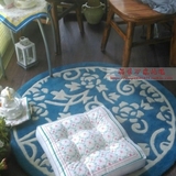 浅湖蓝色花纹圆形地毯欧式客厅茶几沙发卧室床边吊篮加厚椅垫定制
