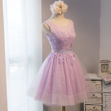 晚礼服2016新款夏伴娘服紫色蓬蓬裙伴娘礼服短款主持人小礼服包邮