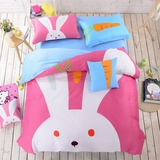 粉色卡通可爱萌兔子纯棉四件套儿童学生全棉床上用品床单被套床笠