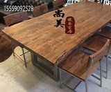 铁艺餐桌 实木会议桌 不规则原木办公桌 lofe风格 长方桌桌椅组合