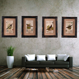 复古美式乡村有框画田园麻布木板画客厅壁画鸟动物组合挂画装饰画