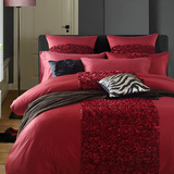 婚庆纯棉四件套大红色结婚床上用品欧式全棉大红六套件多件套床品