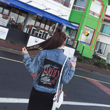 韩国BF街头风秋装新款后背贴布印花宽松女韩版长袖牛仔外套潮CS01
